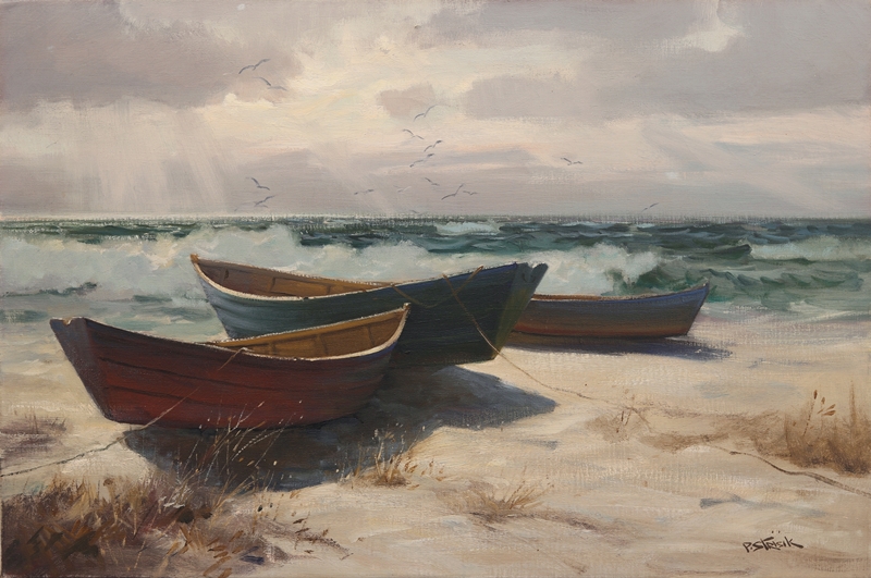 Beached Dories oil on canvas by Paul Strisik