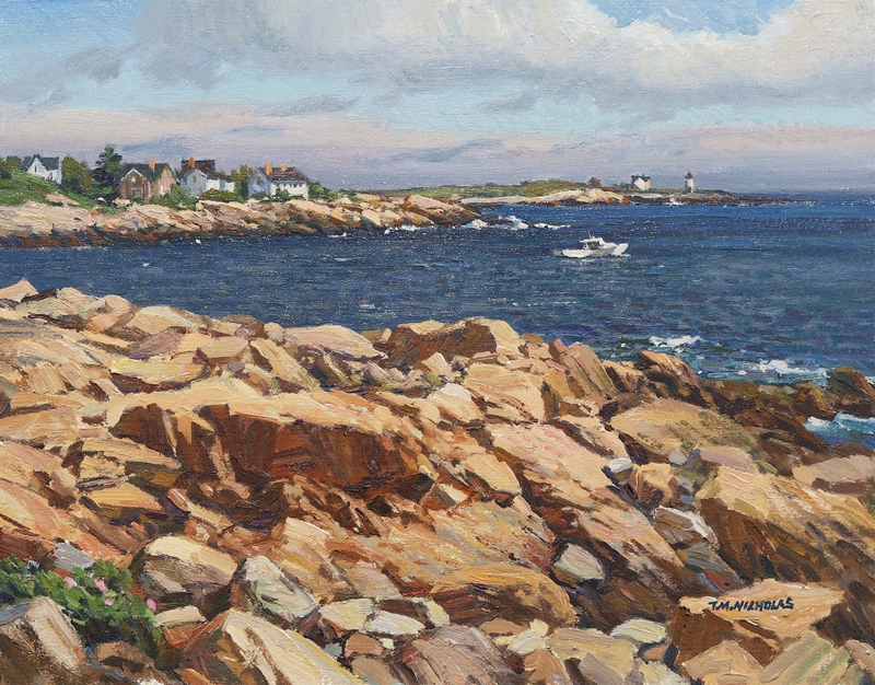 Windy Day Rockport oil on panel by T.M. Nicholas