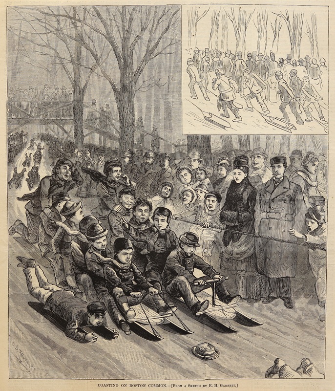 Coasting on Boston Common from a sketch by E.H. Garrett
