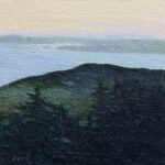 small oil painting from Cadilac Mountain looking down on Frenchman's Bay
