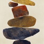 stacked rock cairn monotype