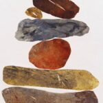Zen monotype of stacked rock cairn