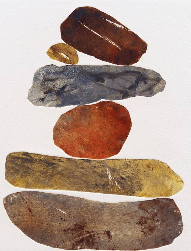 Zen monotype of stacked rock cairn