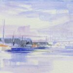 small marina painting with sailboats