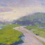 small painting of coastal road