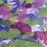 modern colorful monotype of waterlilies