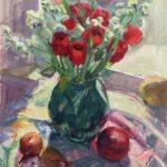Window Still life with Red Tulips and Stock by Sue Termyn