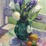 Window Still life with White Tulips and Blue Hyacinth by Sue Termyn