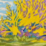 small colorful and expressive soft pastel with golden yellows of forsythia
