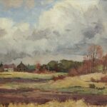 Pastoral New England landscape oil painting of a cranberry bog by Bernard Corey