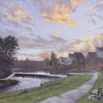 South Natick Falls sunset oil painting
