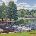 oil painting of South Natick Falls in summer by T.M. Nicholas