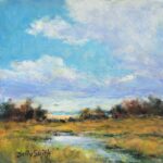 small acrylic painting of sunny landscape
