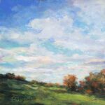 small painting of a sunlit hillside