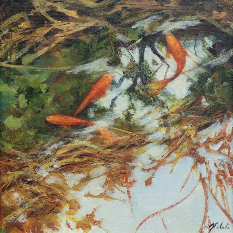 small painting of goldfish pond