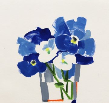 colorful Blue floral monotype