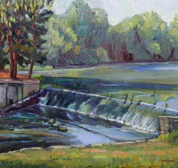 oil painting of the South Natick Falls in Summer