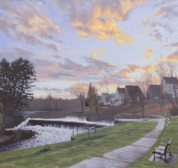 South Natick Falls sunset oil painting