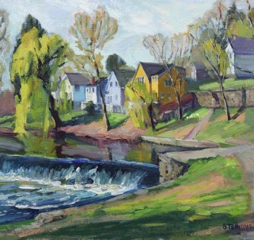 oil painting of the South Natick falls in Spring