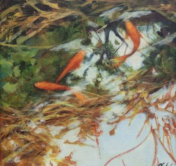 small painting of goldfish pond